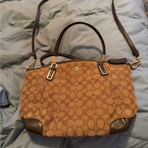 Coach Brown and Black Signature Shoulder Bag